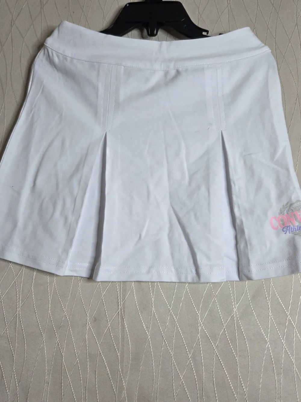 Converse White Pleated Skater Skirt with Pink Logo Detail
